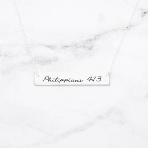 Philippians 4:13 Necklace Personalized Sterling Silver Bar Necklace