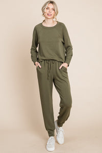 Super Lady Olive Green Top and Pants Lounge Set