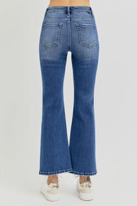 RISEN High Rise Distressed Crop Flared Leg Blue Denim Jeans