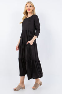 Celeste Black Tiered Midi Dress