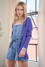 Carregar imagem no visualizador da galeria, Davi &amp; Dani Purple Button Down Fringe Detailed Cardigan
