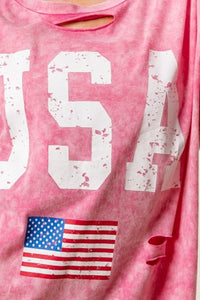 BiBi Washed American Flag Graphic Distressed T-Shirt Top