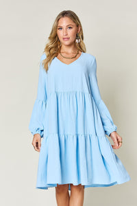 Double Take Solid Color Tiered Luxe Knit Dress