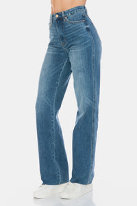 Judy Blue Tummy Control Cut Raw Hem Blue Denim Straight Leg Jeans