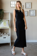 Cargar imagen en el visor de la galería, First Love Black Ribbed Knit Sleeveless Fitted Midi Dress
