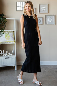 First Love Black Ribbed Knit Sleeveless Fitted Midi Dress