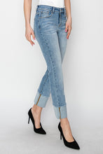 Cargar imagen en el visor de la galería, RISEN High Rise Cuffed Slim Straight Blue Washed Denim Jeans
