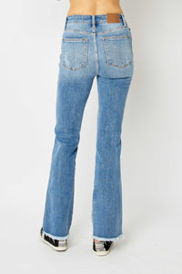 Judy Blue Distressed Raw Hem Blue Denim Bootcut Jeans