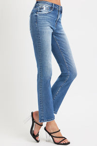 RISEN Mid Rise Ankle Blue Wash Straight Leg Jeans