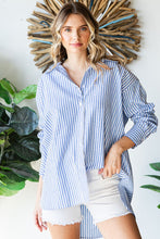 Load image into Gallery viewer, First Love Blue Striped Button Down Shirt
