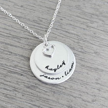 Ladda upp bild till gallerivisning, Personalized Necklace With Two Disc &amp; Heart Charm
