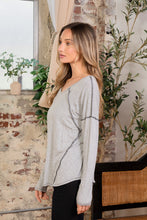 Ladda upp bild till gallerivisning, Sew In Love Gray Contrast Stitched Long Sleeve Top
