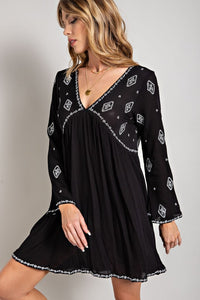 Sweet Generis Black Bohemian Embroidered Mini Dress