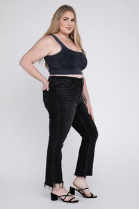 Vervet Black Plus Size High Waisted Chewed Raw Hem Flared Leg Denim Jeans