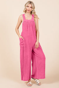 Culture Code Pink Sleeveless Wide Leg Overalls