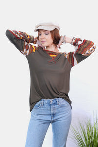 Celeste Earthy Color Block Aztec Long Sleeve Top