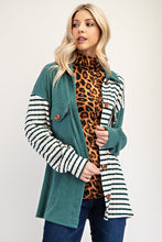 Carregar imagem no visualizador da galeria, Celeste Turquoise Striped Button Up Dropped Shoulder Shacket
