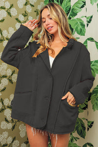 BiBi Black Single-Breasted Washed Fleece Jacket