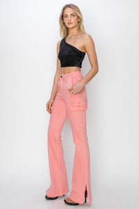 RISEN Pink Side Slit Cargo Bootcut Jeans