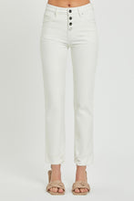 Load image into Gallery viewer, RISEN Mid Rise Tummy Control White Denim Straight Leg Jeans
