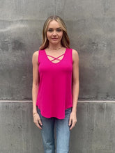 Load and play video in Gallery viewer, BOMBOM Hot Pink Criss Cross Front Detail Sleeveless Top
