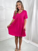 Load and play video in Gallery viewer, BOMBOM Hot Fushia Pink Swiss Dot Seam Detailed Dress
