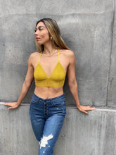 Load and play video in Gallery viewer, Leto Straw Yellow Adjustable Lined Boho Racerback Bralette
