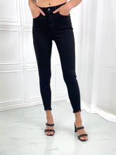 Load and play video in Gallery viewer, Judy Blue Mila High Rise Distressed Hem Black Denim Skinny Jeans
