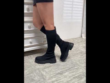 Load and play video in Gallery viewer, WILD DIVA Black Knee High Platform Sock Boots
