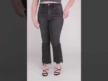 Load and play video in Gallery viewer, Vervet Black Plus Size High Waisted Chewed Raw Hem Flared Leg Denim Jeans
