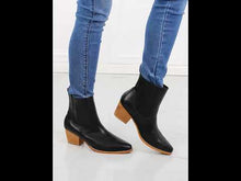 Load and play video in Gallery viewer, MM Shoes Solid Black Block Heel Chelsea Boots
