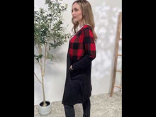 Load and play video in Gallery viewer, Heimish Red/Black Solid Plaid Contrast Open Front Longline Cardigan
