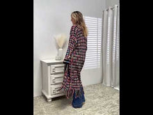 Load and play video in Gallery viewer, Double Take Multicolor Fringe Hem Open Front Longline Cardigan
