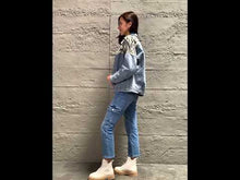 Load and play video in Gallery viewer, GeeGee Distressed Camo Contrast Blue Washed Denim Jean Jacket
