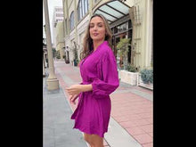 Load and play video in Gallery viewer, Jade By Jane Magenta Button Down Three Quarter Balloon Sleeve Mini Dress

