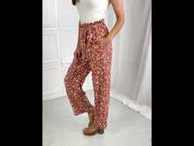 Ladda och spela upp video i Gallerivisaren, Heimish Red Orange Art Deco Pattern Paper Bag Tie Waist Pants
