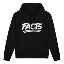 Загрузить изображение в средство просмотра галереи, FACTS women’s organic cotton blend side pocket hoodie in black with white oversized double underline graphic by Little Yellow Bungalow
