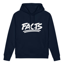 Загрузить изображение в средство просмотра галереи, FACTS women’s organic cotton blend side pocket hoodie in blue with white oversized double underline graphic by Little Yellow Bungalow
