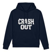 Ladda upp bild till gallerivisning, Blue CRASH OUT women’s organic cotton blend side pocket hoodie sweatshirt with fractured graphic lettering by Little Yellow Bungalow
