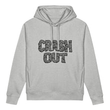 Ladda upp bild till gallerivisning, Gray CRASH OUT women’s organic cotton blend side pocket hoodie sweatshirt with fractured graphic lettering by Little Yellow Bungalow
