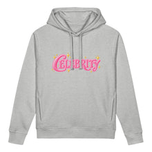 Carica l'immagine nel visualizzatore di Gallery, Front view of gray women's organic cotton blend side pocket hoodie with pink Celebrity graphic and decorative stars.
