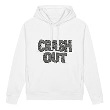 Ladda upp bild till gallerivisning, White CRASH OUT women’s organic cotton blend side pocket hoodie sweatshirt with fractured graphic lettering by Little Yellow Bungalow
