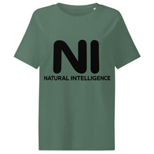 Carregar imagem no visualizador da galeria, NI Natural Intelligence women’s organic cotton graphic tee with oversized rounded NI lettering and Natural Intelligence text.
