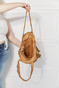 Justin Taylor Caramel Brown Straw Rattan Handbag