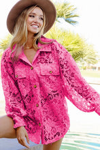 Load image into Gallery viewer, BiBi Fuchsia Oversized Button Down Lace Detailed Shacket
