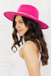 Fame Hot Pink Chain Embellished Wide Brimmed Hat