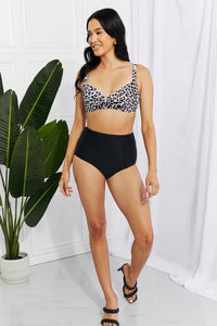 Marina West Swim Solid Leopard Two Piece Bikini Set