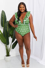 Load image into Gallery viewer, Marina West Swim Green Polka Dot Ruffle Plunge Swimsuit
