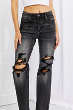 Load image into Gallery viewer, RISEN Lois High Rise Destroyed Straight Leg Relaxed Fit Black Denim Jeans
