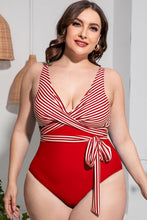 Load image into Gallery viewer, LYB Swimwear Solid Striped Contrast Tie Waist One Piece Swimsuit
